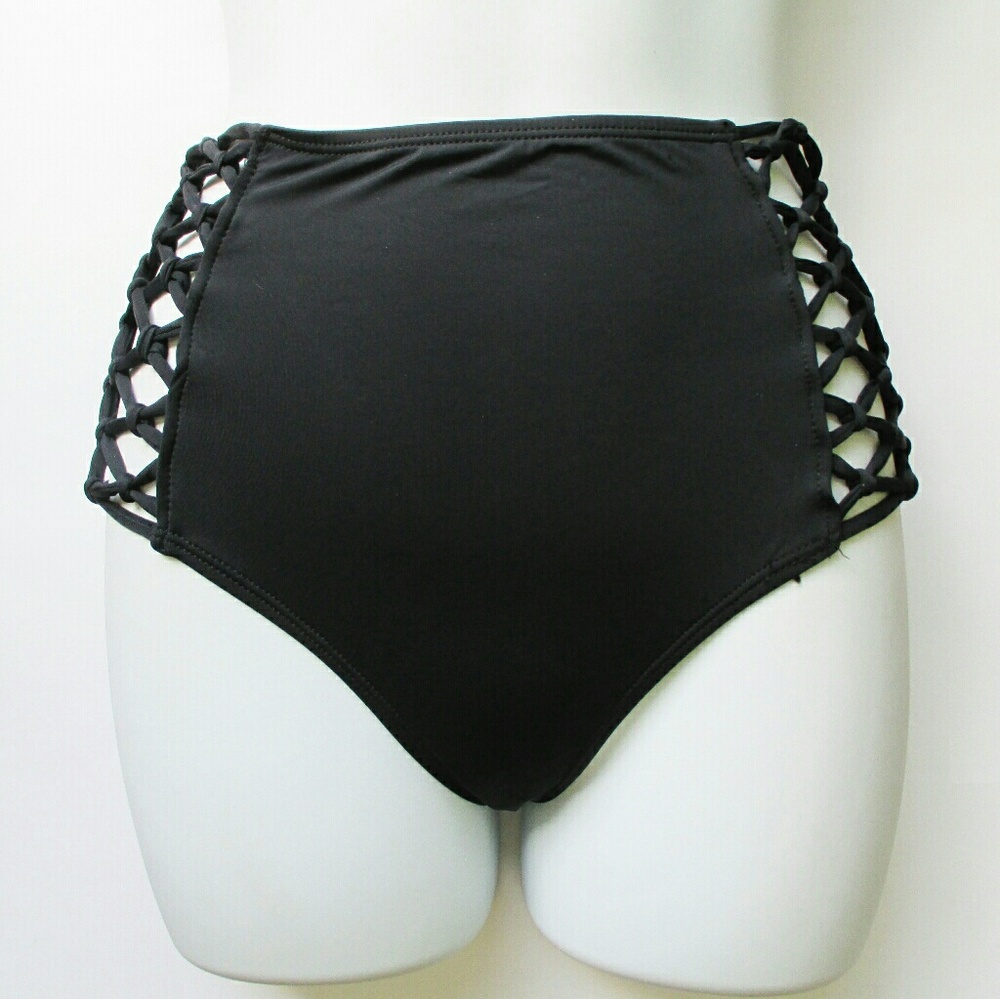 Black Strappy High Waisted Bikini Bottoms